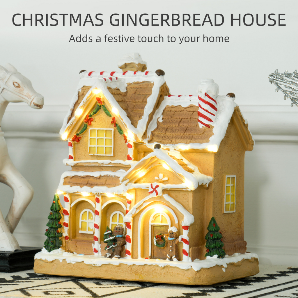 HOMCOM Lighted and Musical Christmas Candy House with Gingerbread Man Brown