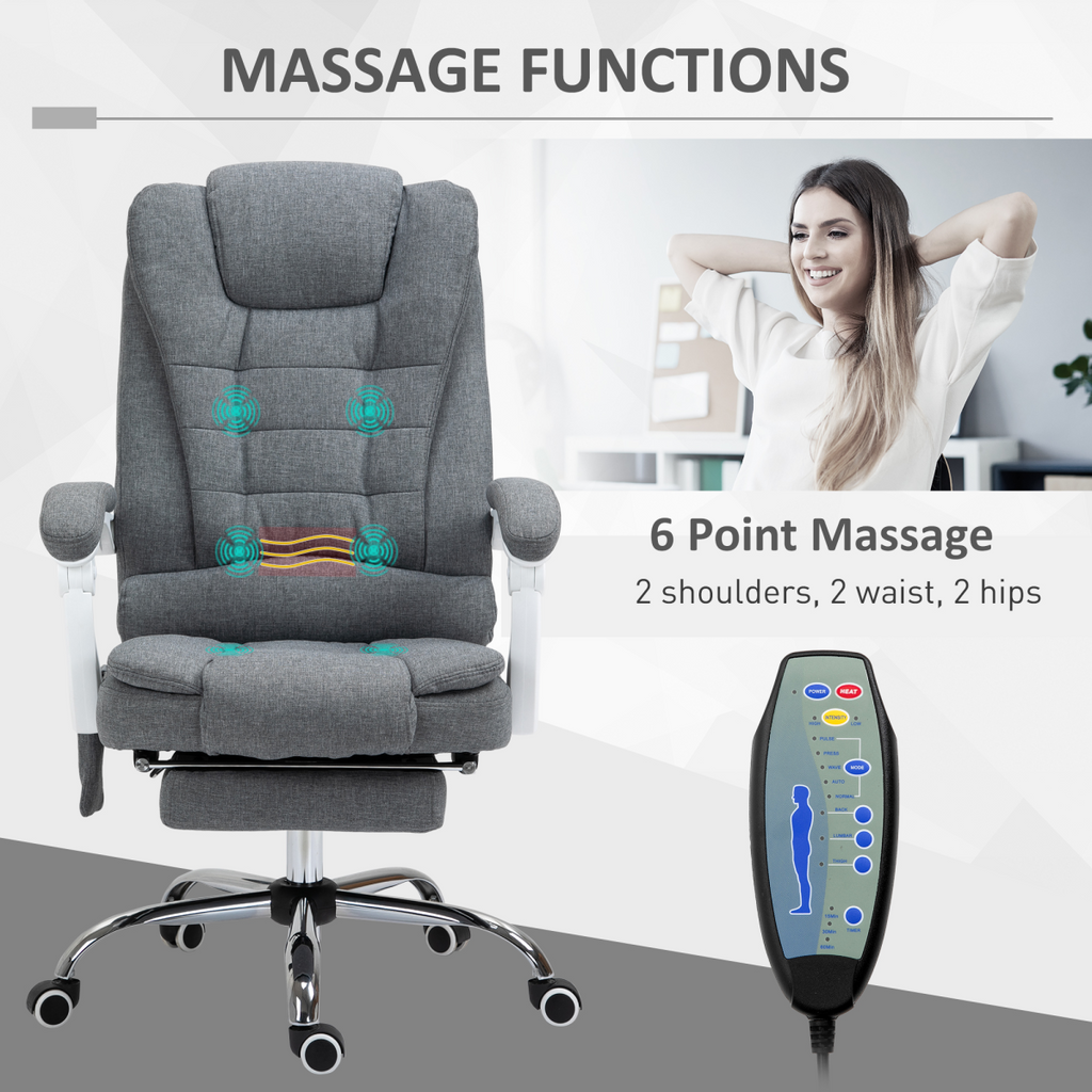 Vintage High Back Heated Massage Office Chair with 6 Vibration Points, Grey