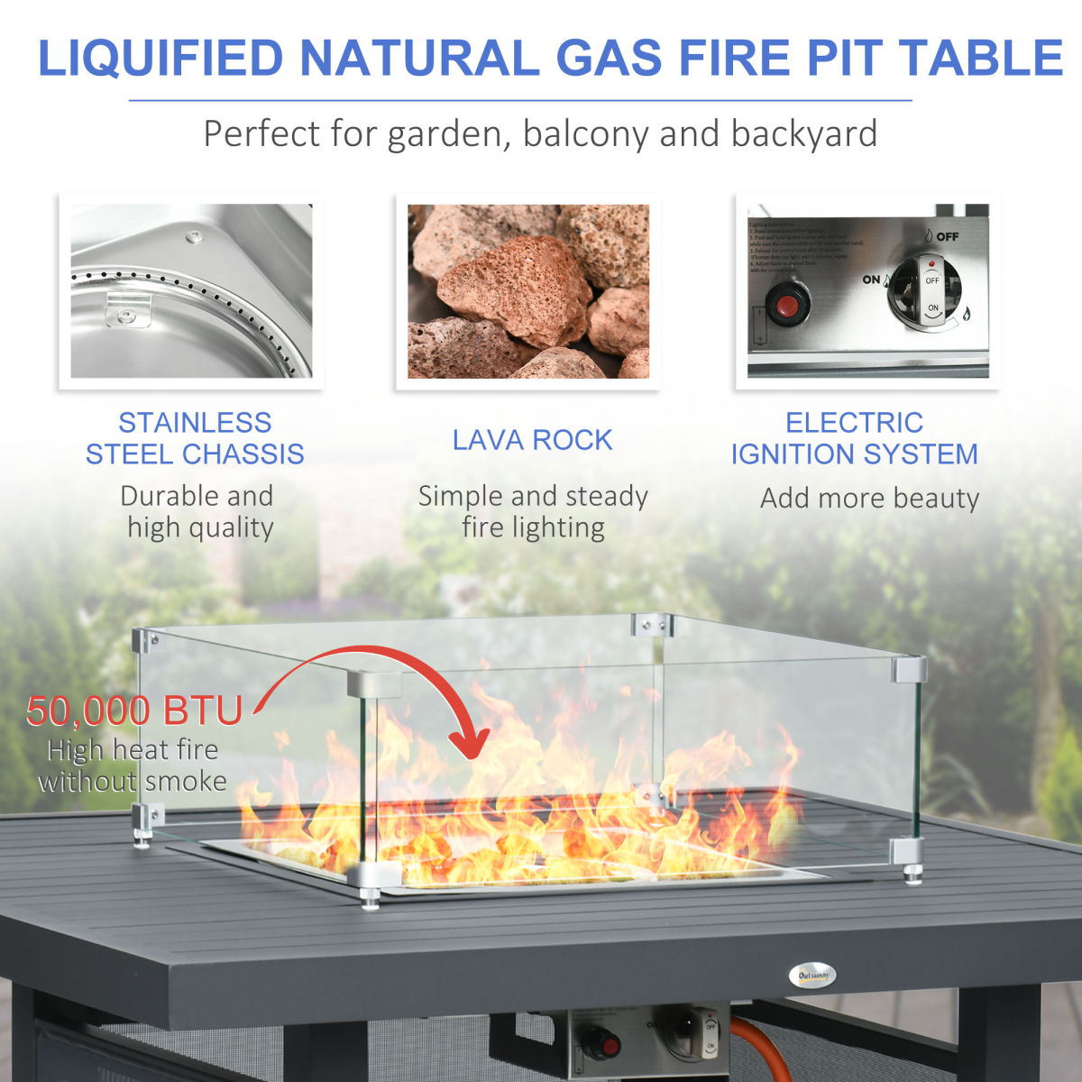 Outsunny 6-Piece Garden Furniture Set with Firepit Table Outdoor Sofa Aluminium