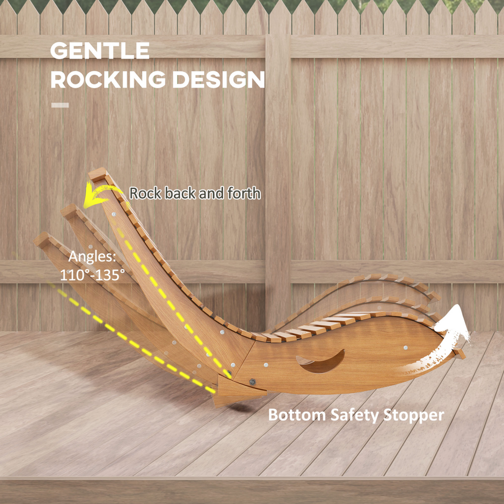 Outsunny Outdoor Rocking Chair w/ Slatted Seat, Wooden Rocking Chair, Teak