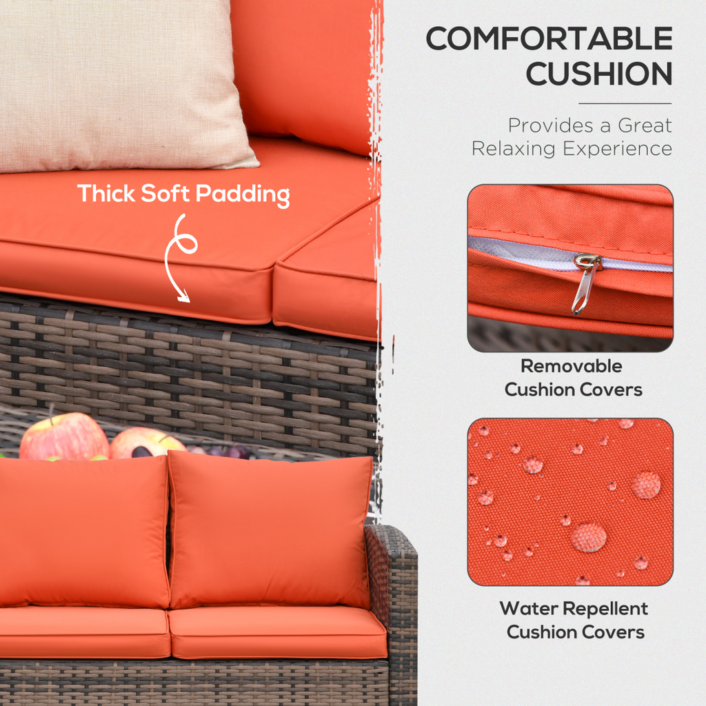 Outsunny 6 PCS Patio Rattan Sofa Set Conversation Furniture Orange