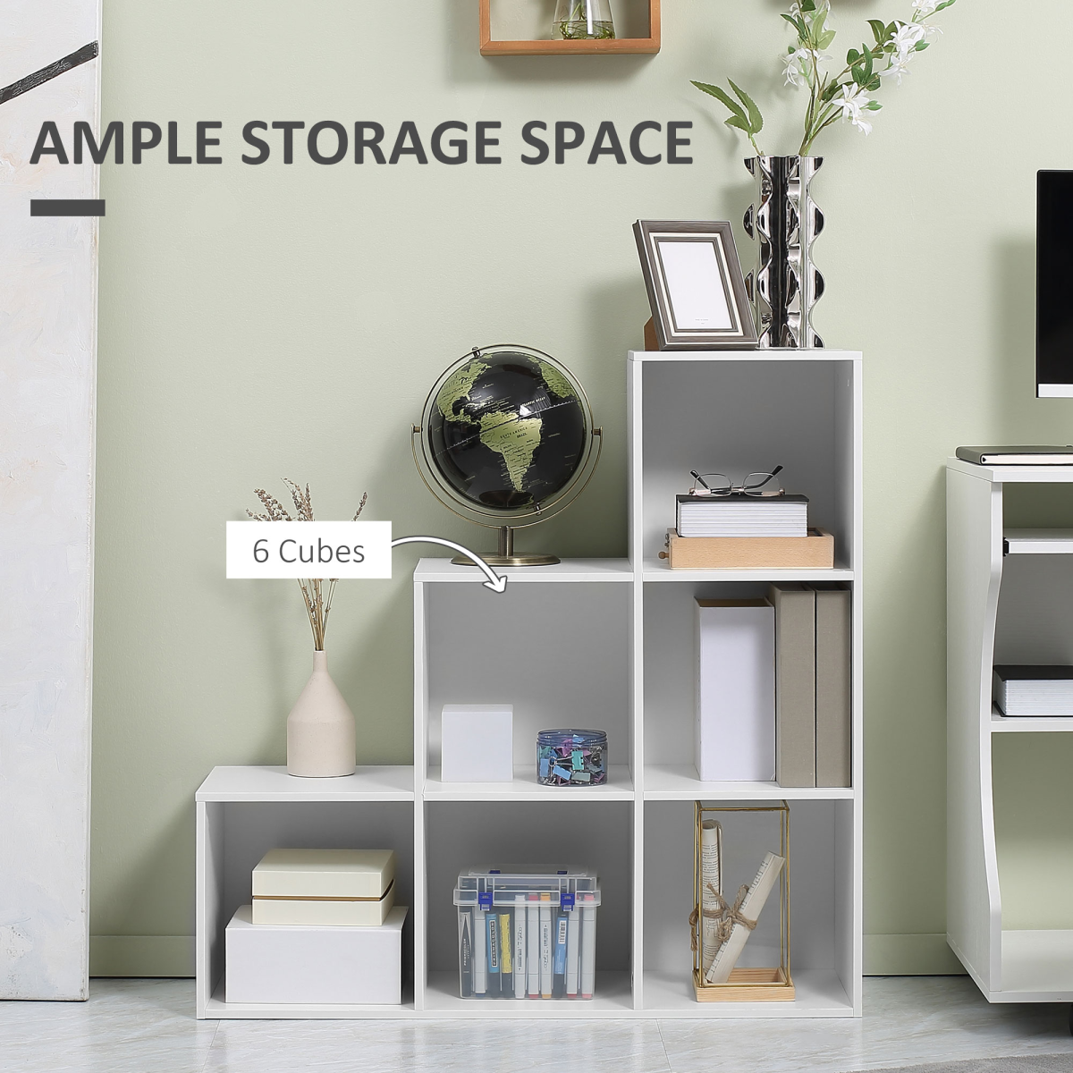 Storage Cabinet with 6 Cubes Closet Organiser with 3-Tier Shelf, White