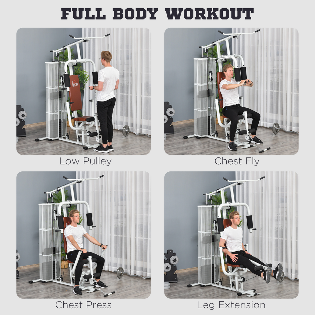 HOMCOM Multifunction Home Gym Weight Training Station Machine White