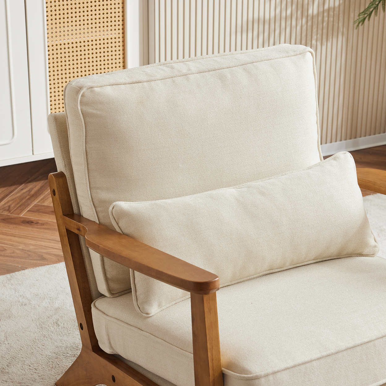 Oak Armrest Oak Upholstered Single Lounge Chair Indoor Lounge Chair Off-White