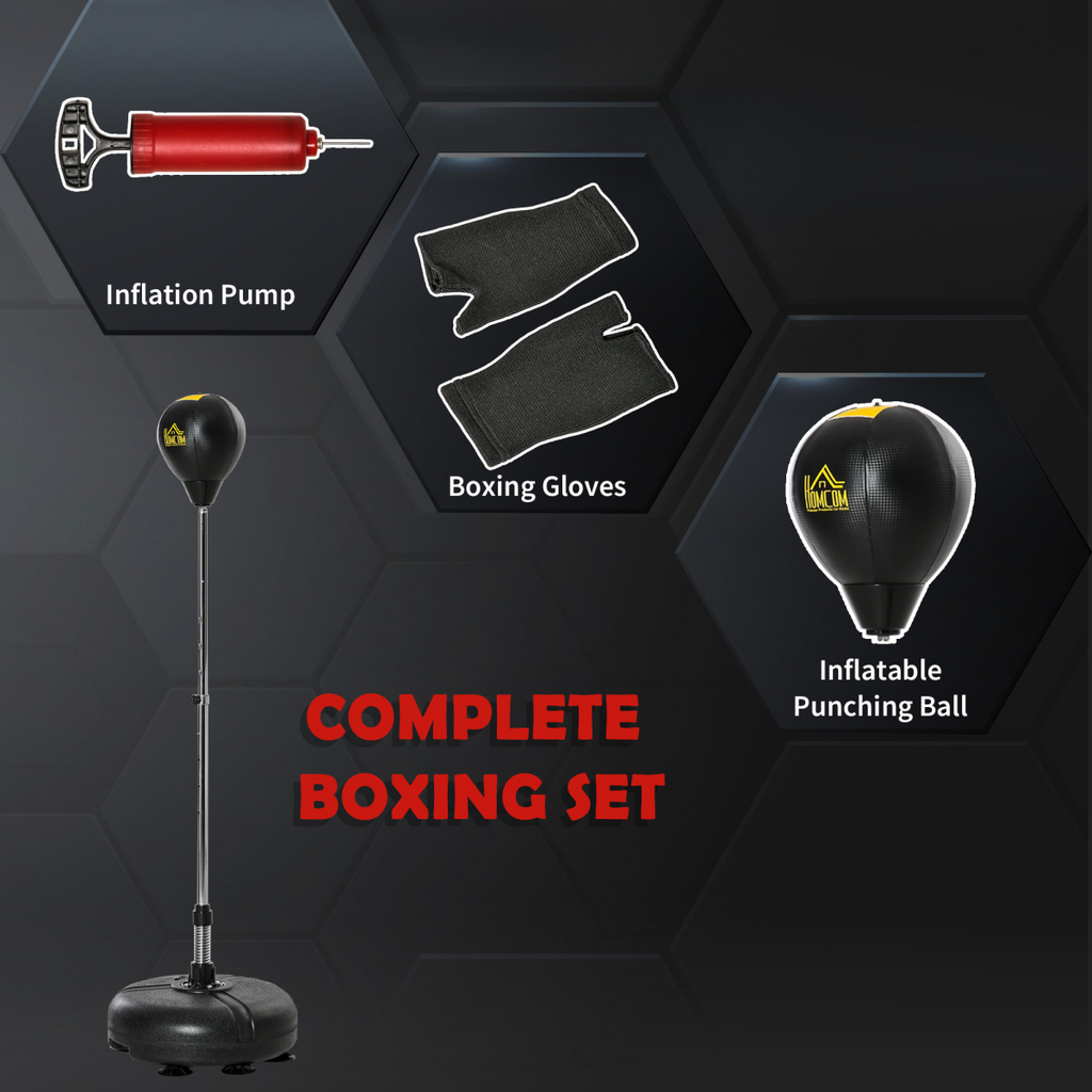 HOMCOM Punching Bag with Stand Boxing Bag Set with Adjustable Height Black, Gold