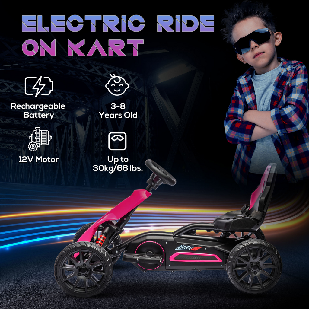 HOMCOM 12V Electric Go Kart with Forward Reversing 2 Speeds for 3-8 Yrs - Pink