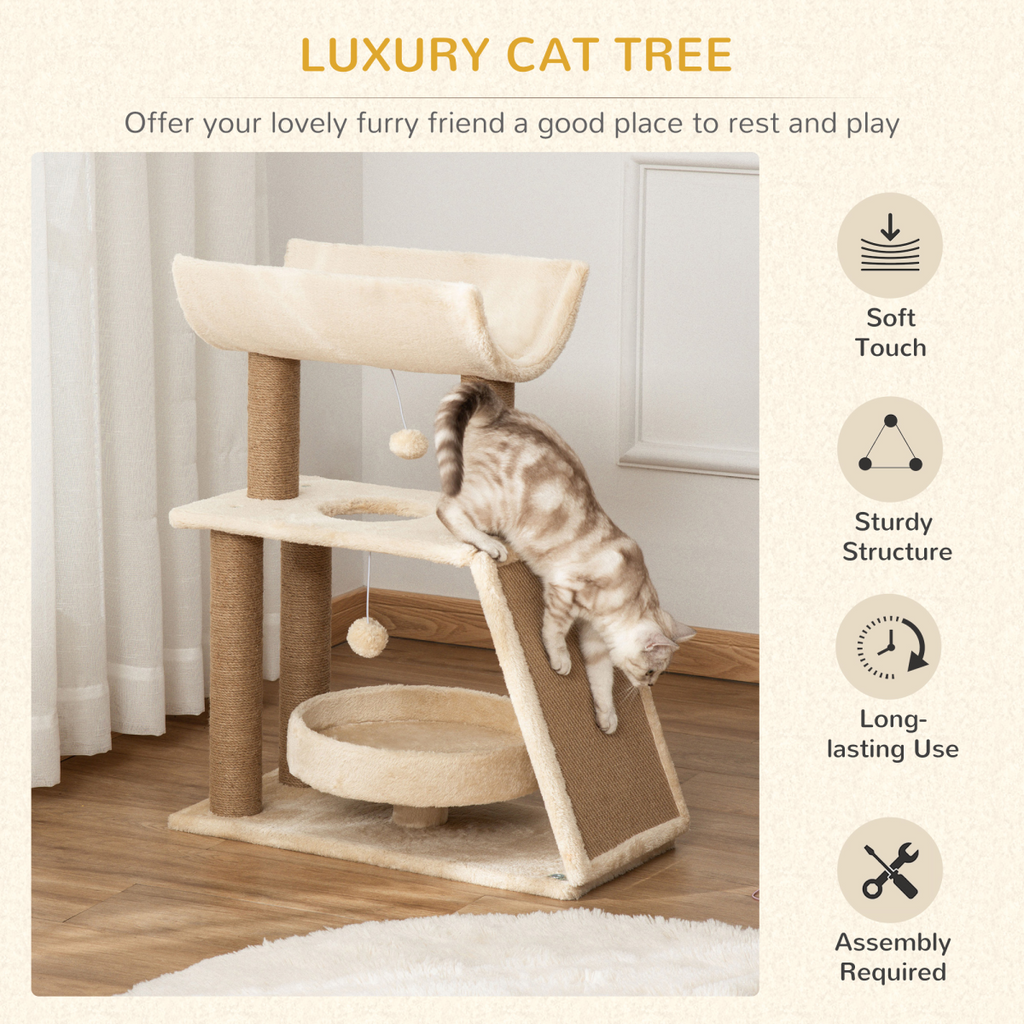 Cat Tree Kitten Tower w/ Scratching Post, Pad, Bed, Perch, Toy Ball