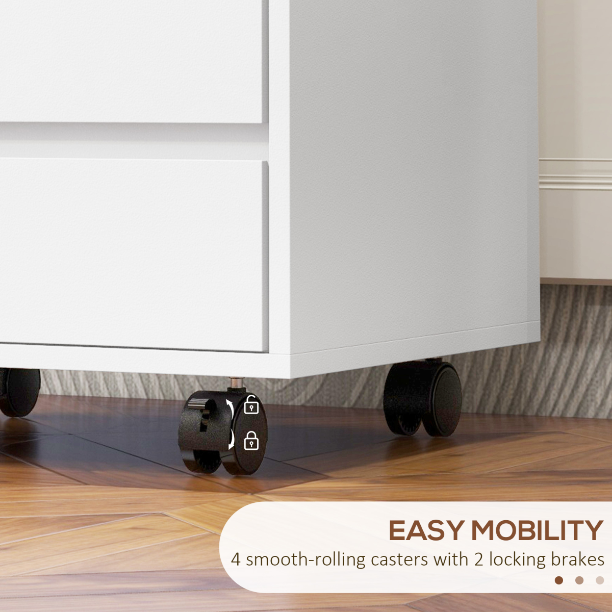 Versatile White Mobile Filing Cabinet with Lockable Wheels & Four Drawers