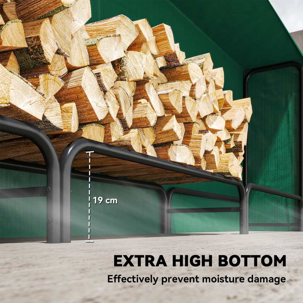 Outsunny Metal Firewood Rack, Log Holder, 300 x 36 x 99 cm, Dark Green