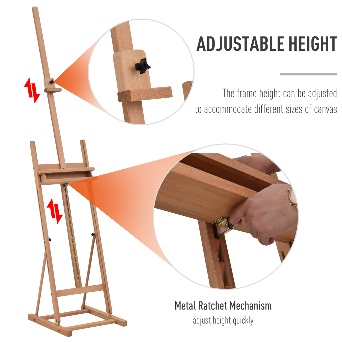 H-Frame Studio Easel Height Adjustable with Canvas Holder Pencil Case Vinsetto