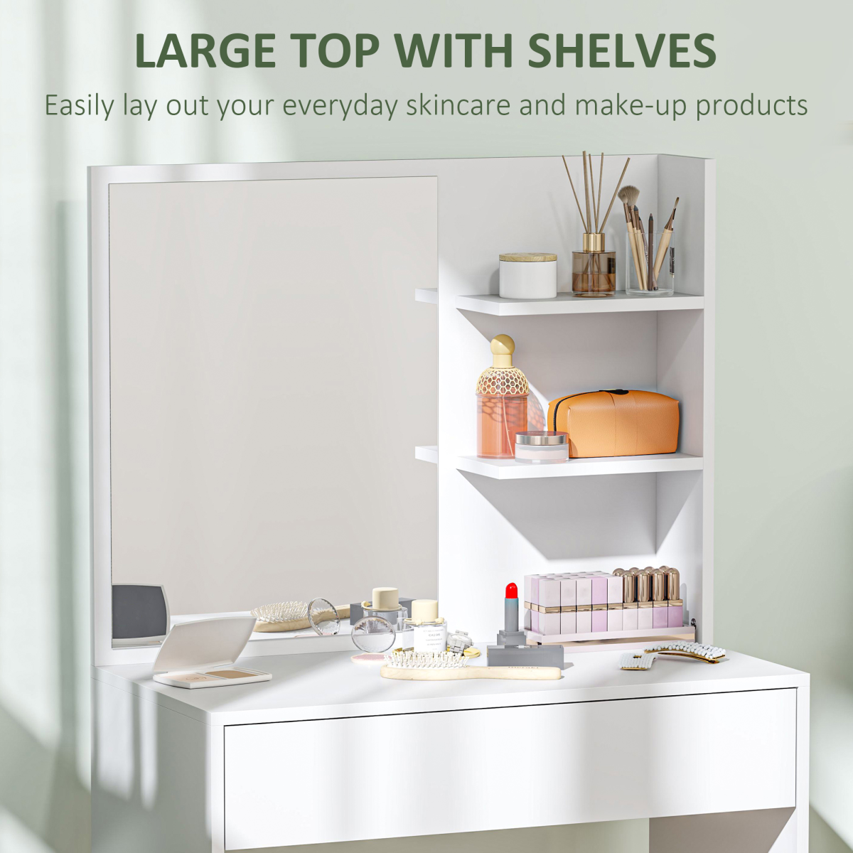 HOMCOM Dressing Table with Mirror and Storage, Modern Vanity Desk, White