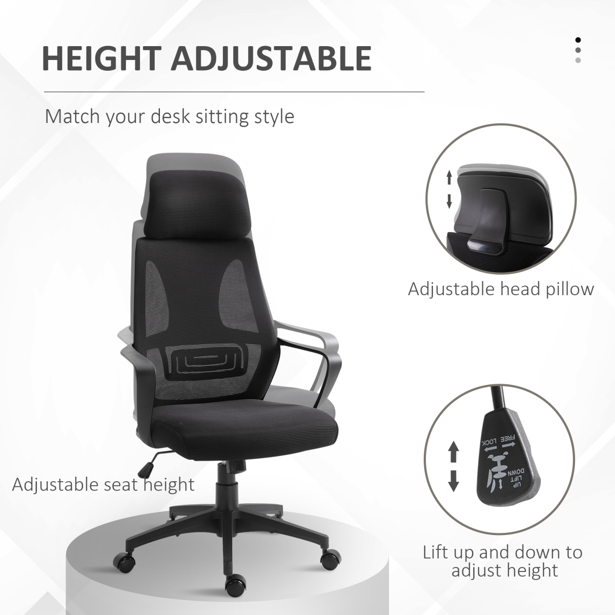 Mesh Back Office Chair with Adjustable Height Padded Headrest Black Vinsetto