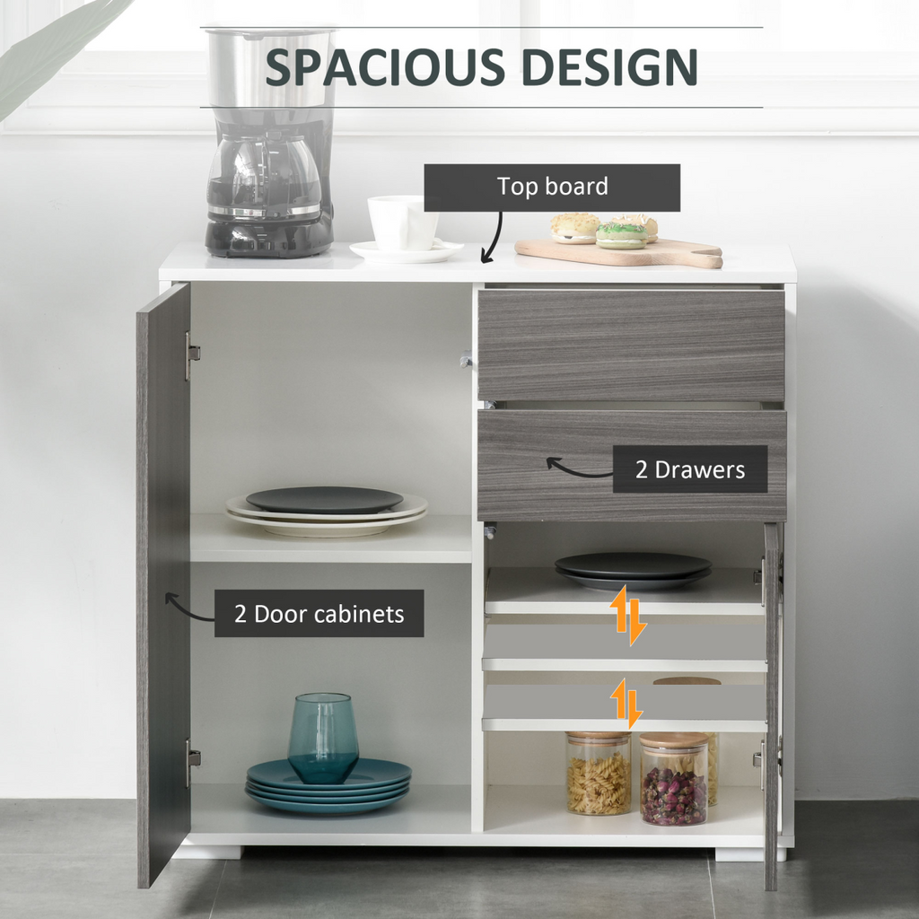 Side Cabinet with 2 Door Cabinet and 2 Drawer for Home Office Grey