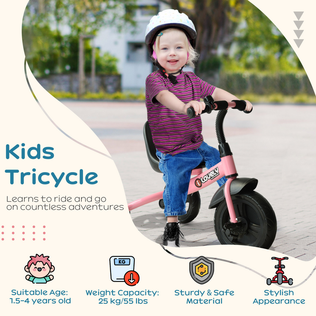 Baby Kids Children Toddler Tricycle Ride on Trike W/ 3 Wheels Pink HOMCOM