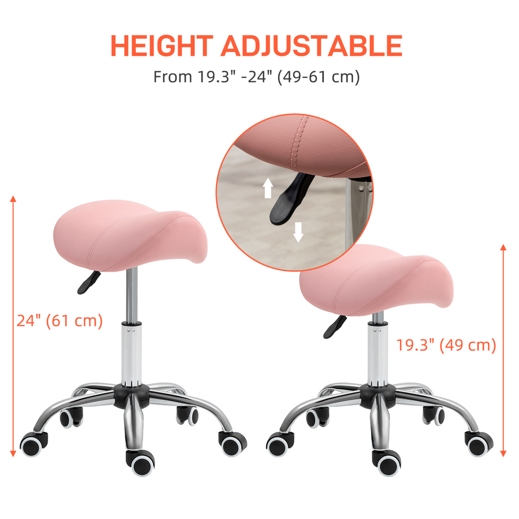 HOMCOM PU Leather Saddle Stool with Moulded Padded Seat Adjustable Height Pink