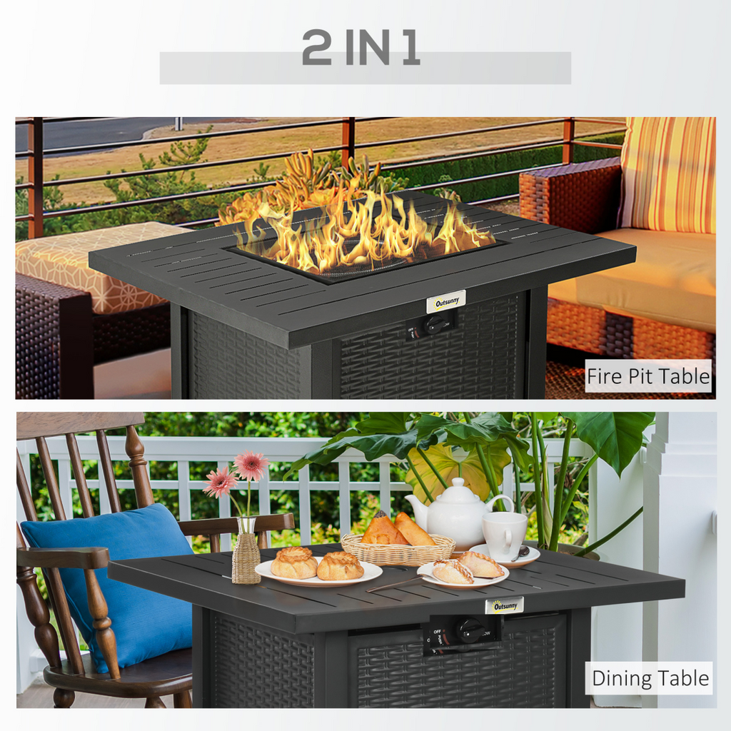 Outsunny 50,000 BTU Gas Firepit Table with Protective Cover, Spark Guard