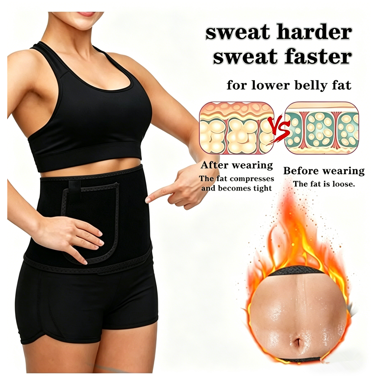 Waist Trimmer Belt Sport Workout Shaper Burner Slimming Belt with Phone Pocket Black