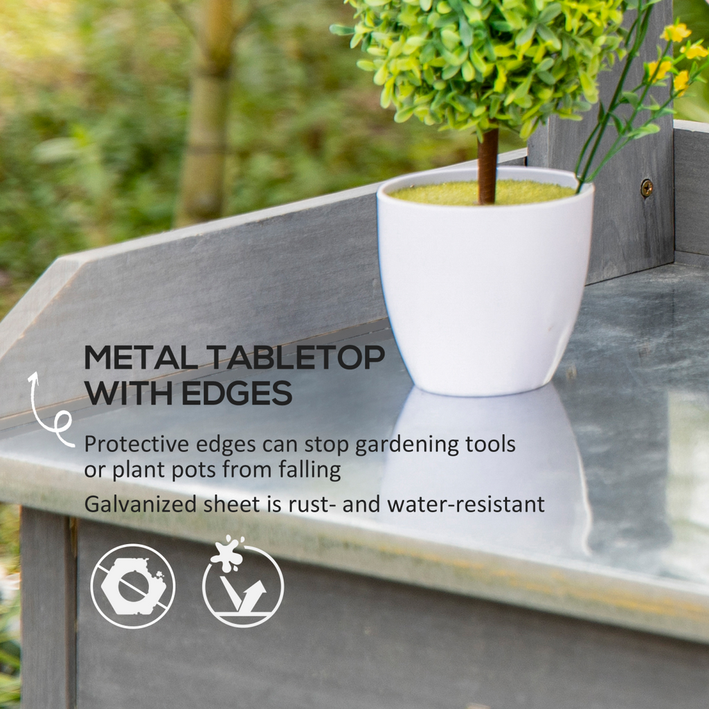 Garden Potting Workstation Bench w/ Galvanized Metal Tabletop