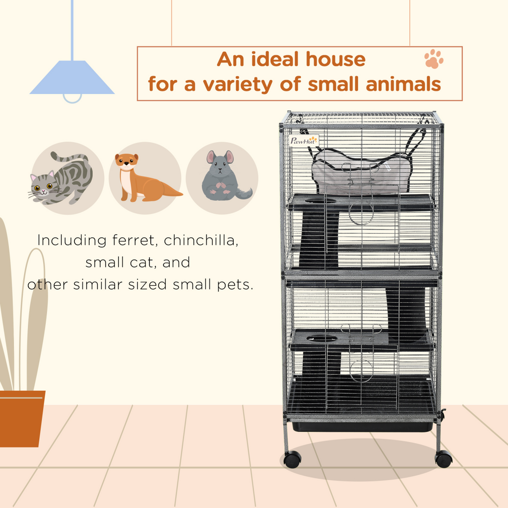 Rolling Small Animal Cage for Chinchillas Ferrets Kittens w/ Platform Ramp Tray