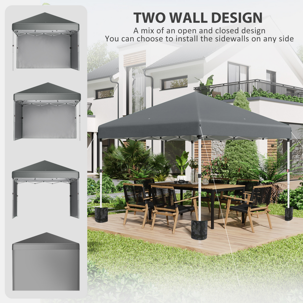 3 x 3 (M) Pop Up Gazebo Event Shelter with 2 Sidewalls, Weight Bags, Dark Grey