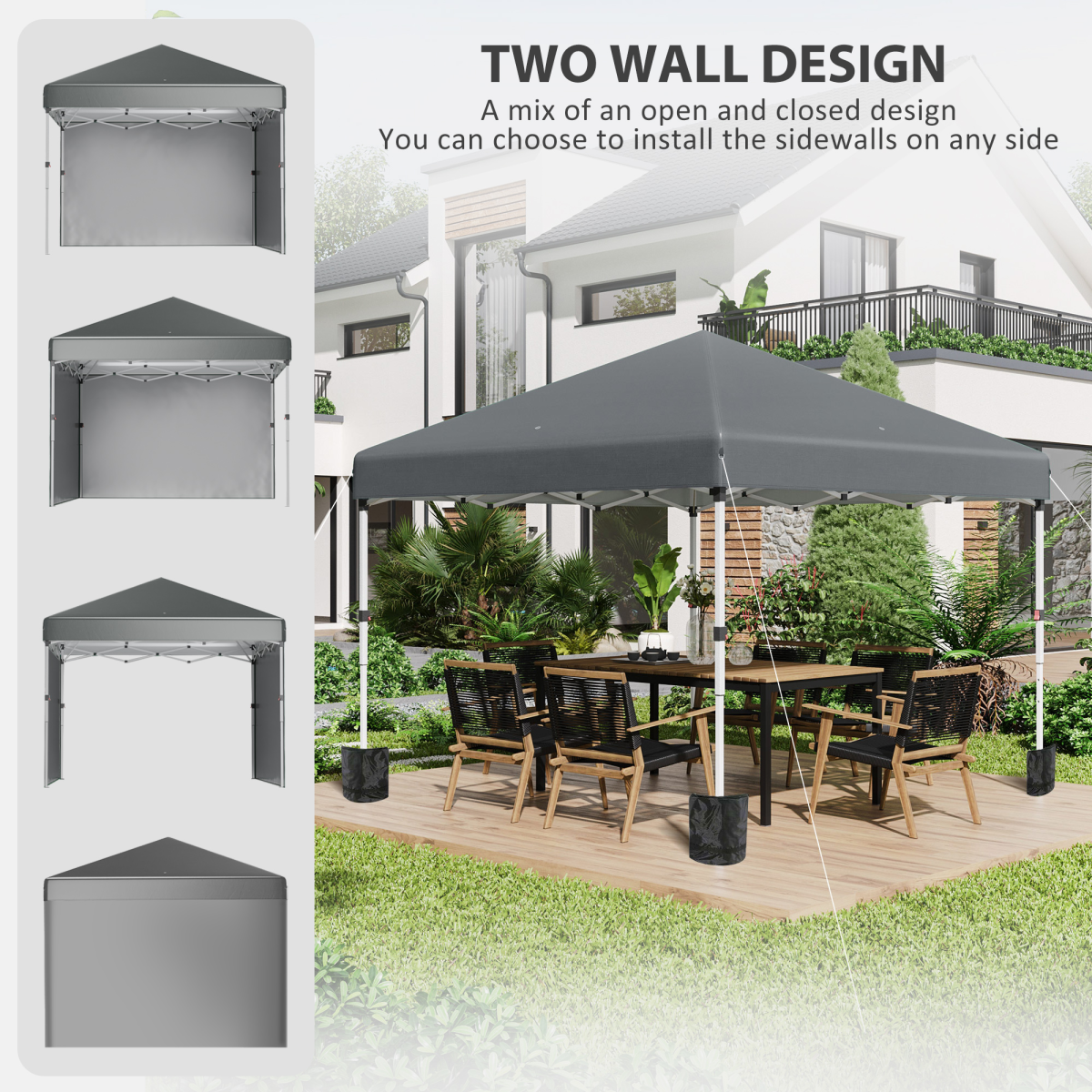 3 x 3 (M) Pop Up Gazebo Event Shelter with 2 Sidewalls, Weight Bags, Dark Grey