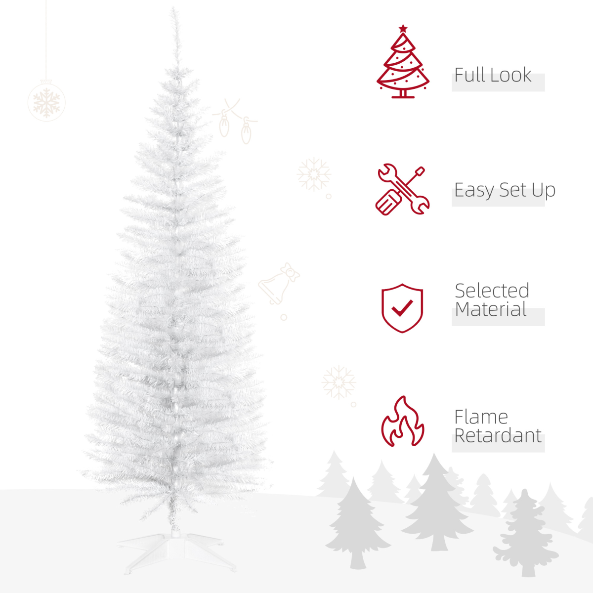 HOMCOM 5FT Pencil Slim Artificial Christmas Tree with Study Stand Tips White