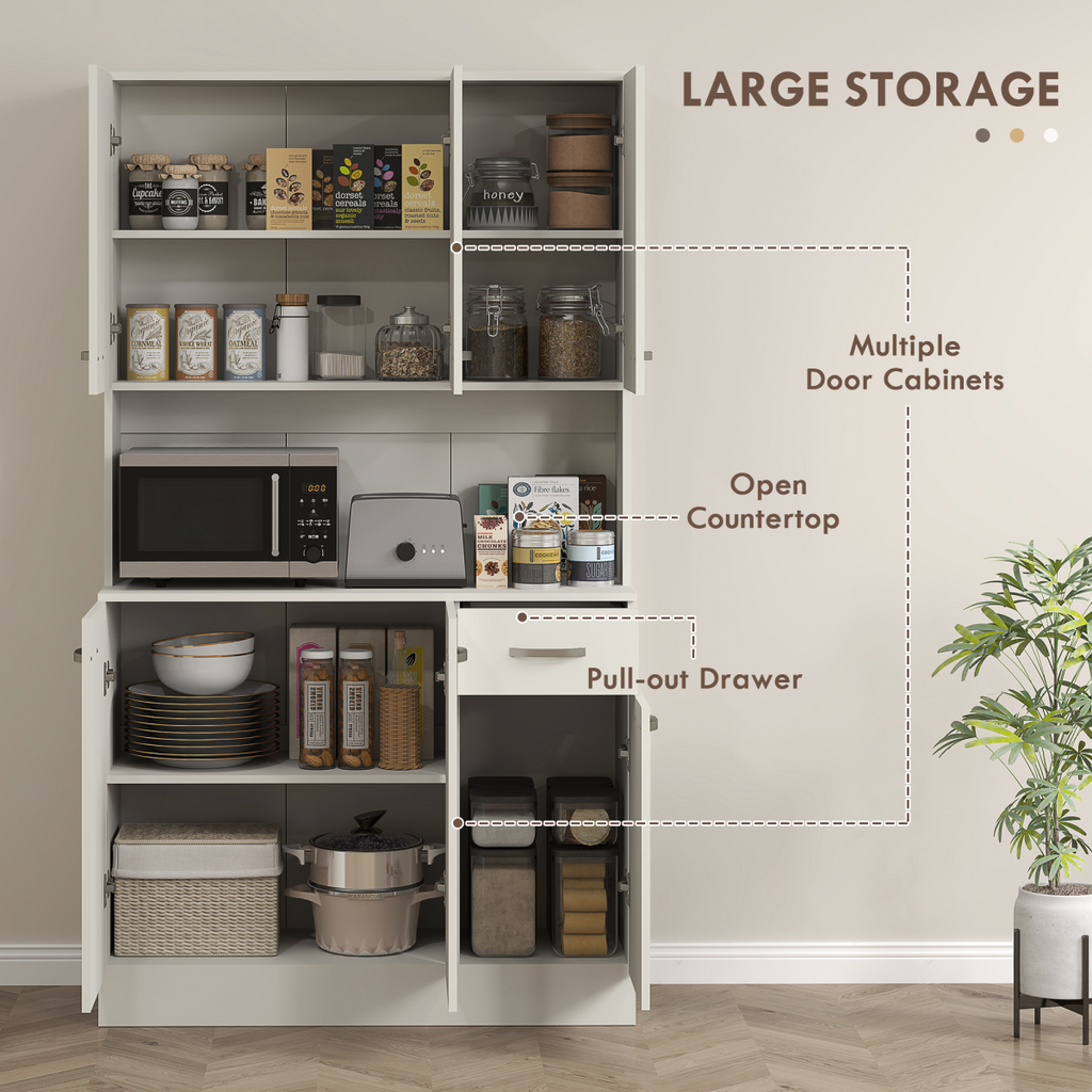 HOMCOM Freestanding Kitchen Cupboard, Storage Cabinet with Doors Cream White