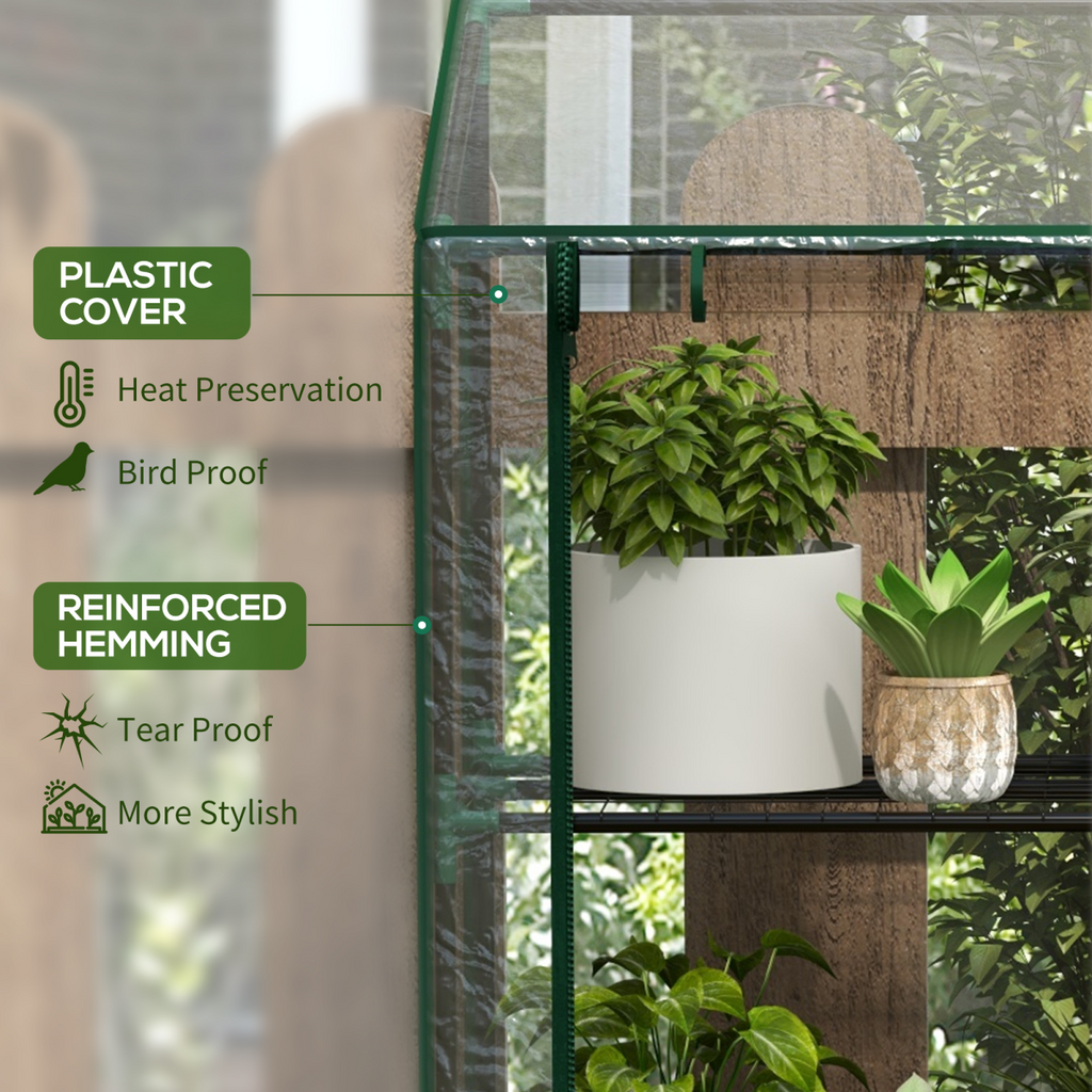 Outsunny Mini Green House with 3 Tier Shelves, 151H x 143W x 46Dcm, Clear