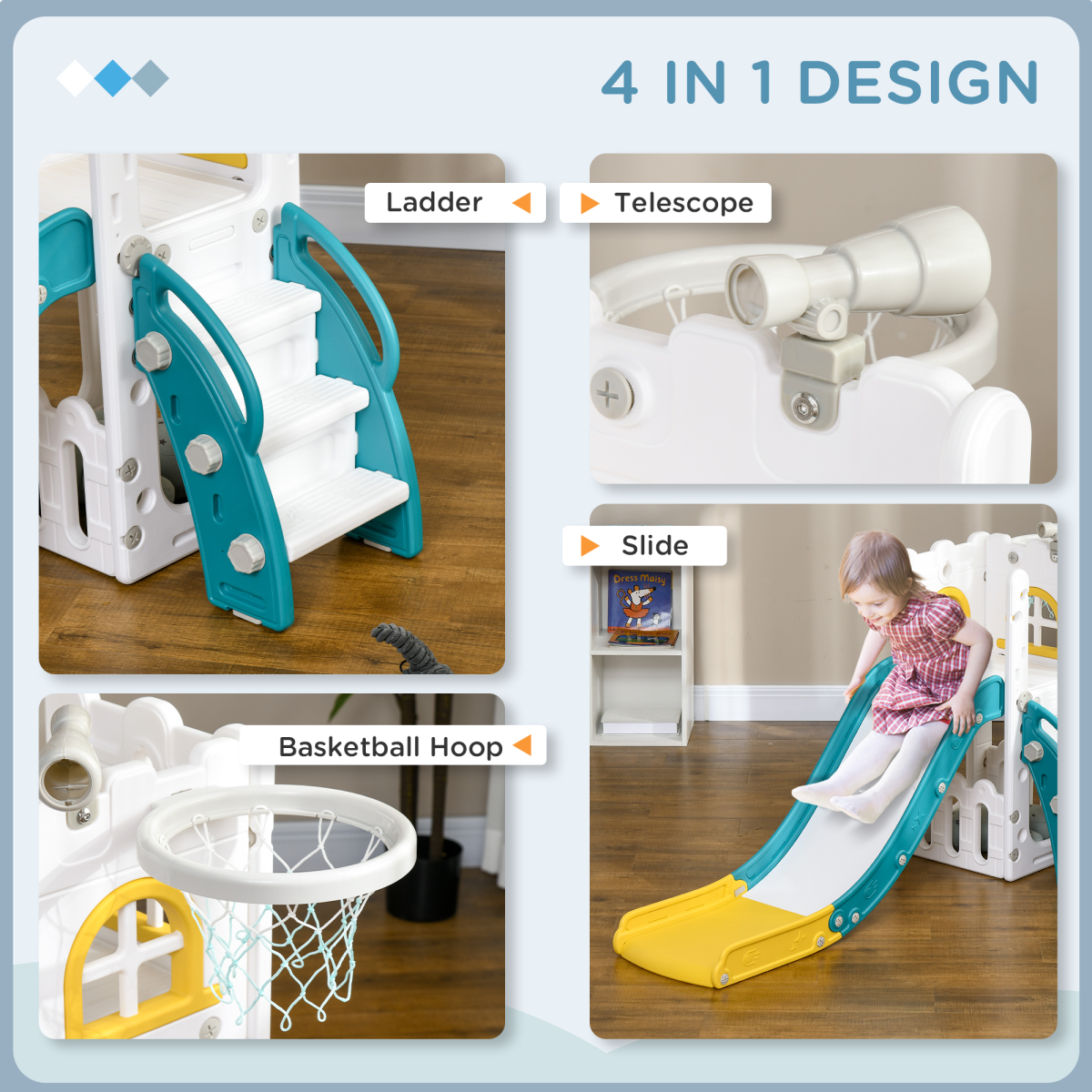 AIYAPLAY 4 in 1 Kids Slide for Indoor Use, for Toddler 1-3 Years Old, Yellow