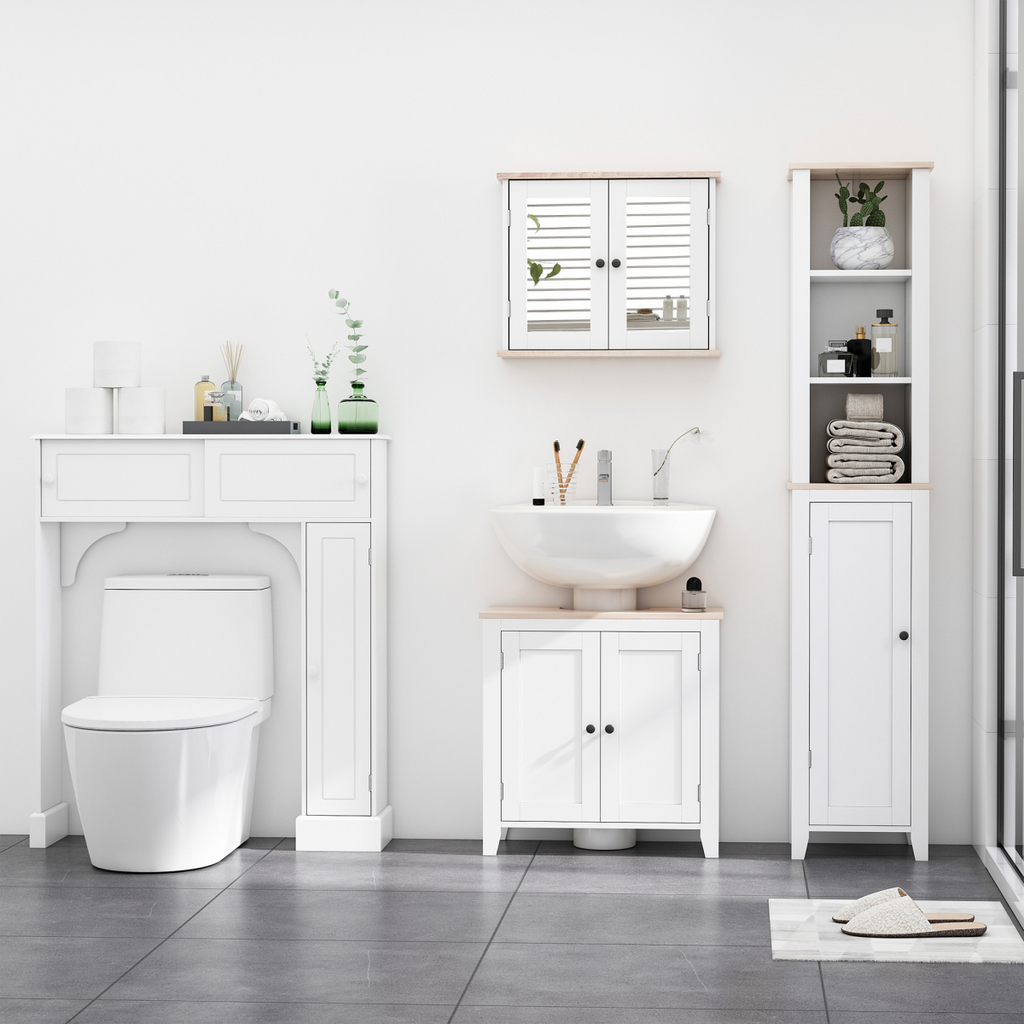 kleankin Bathroom Mirror Cabinet Wall Mounted Storage Cupboard W/ Double Door