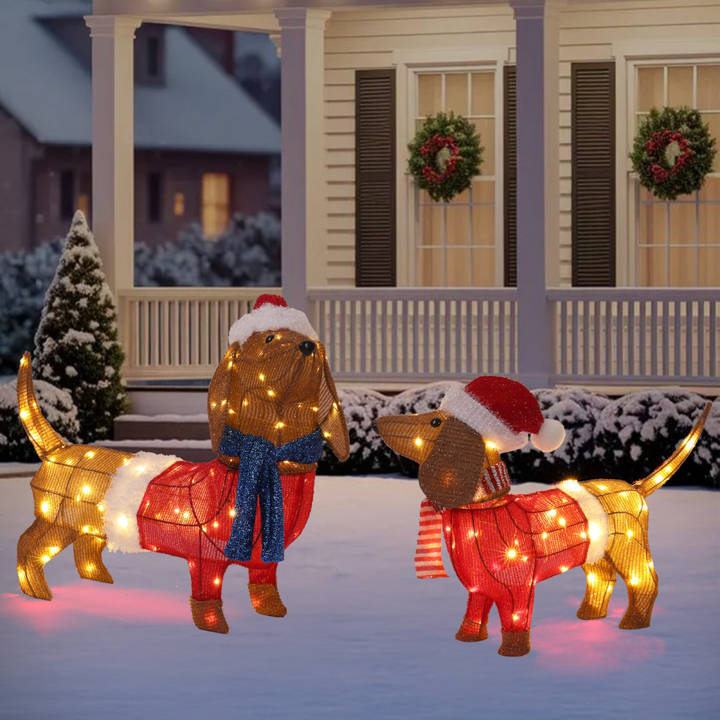 Set of 2 Lighted Dachshund Dog Christmas Decorations