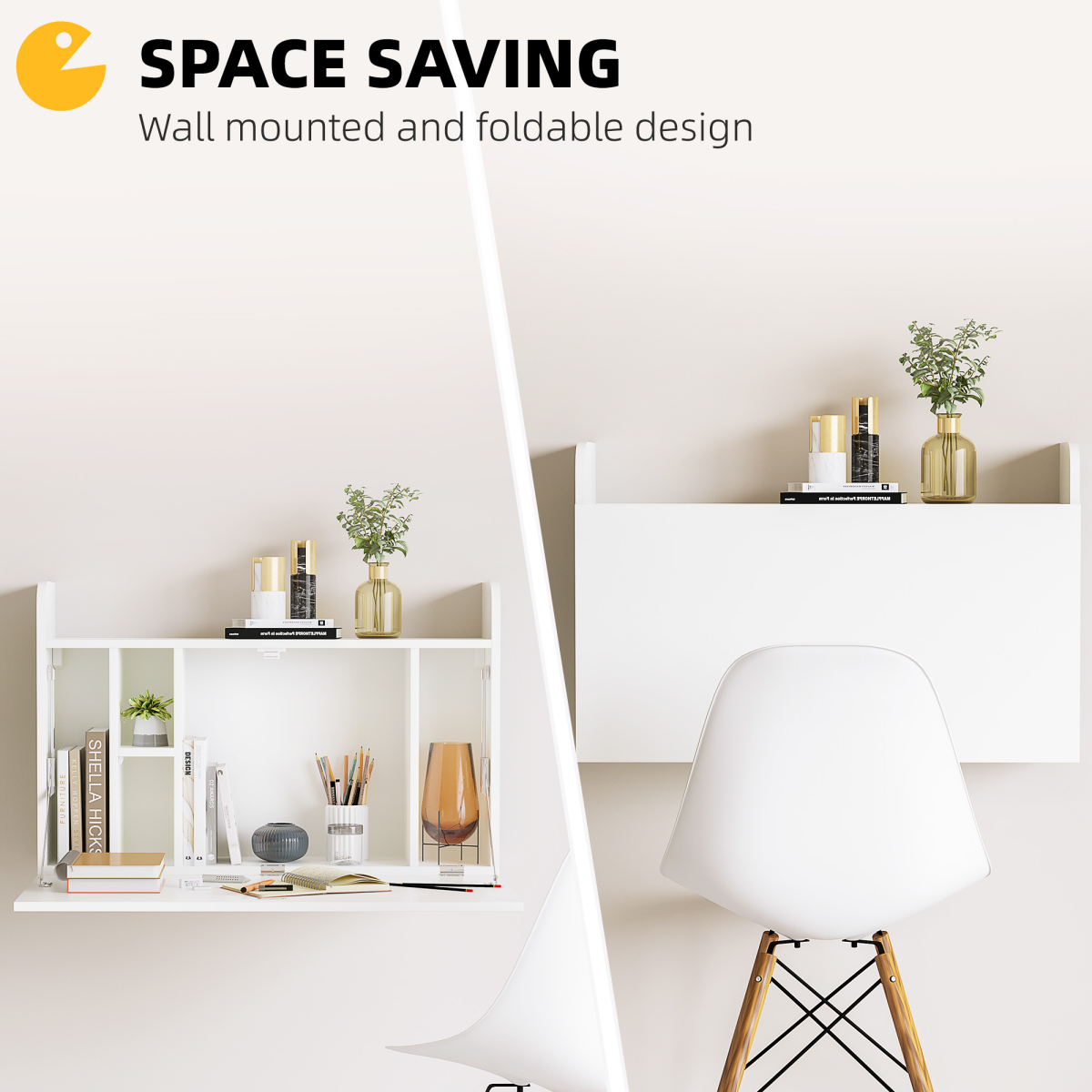 Wall Mounted Table Drop Leaf Floating Laptop Desk w/ Storage for Home Office