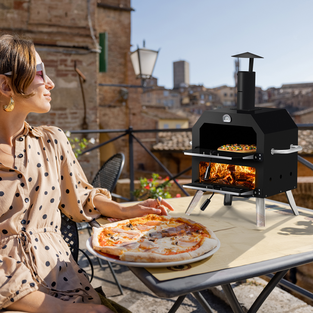 Outdoor Pizza Oven Wood Fired 2-Layer Pizza Ovens Outside Pizza Maker with Stone