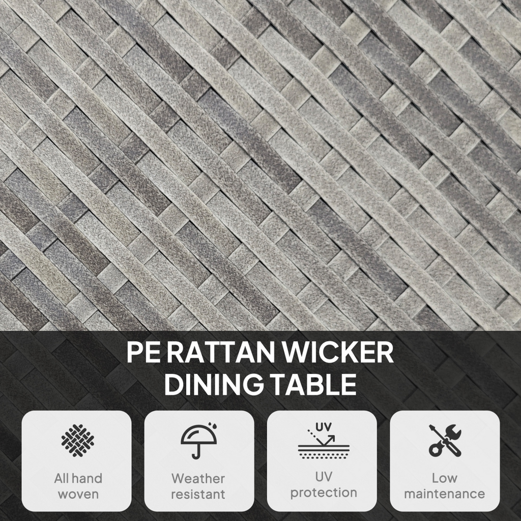 Outsunny Outdoor PE Rattan Dining Table w/ Wood-plastic Composite Top, Grey