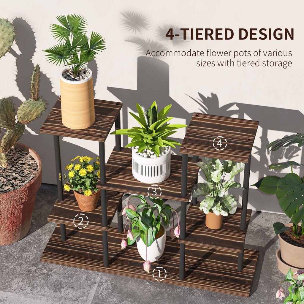 Outsunny 4 Tiered Metal Flower Shelf Display Rack, Carbonised Finish