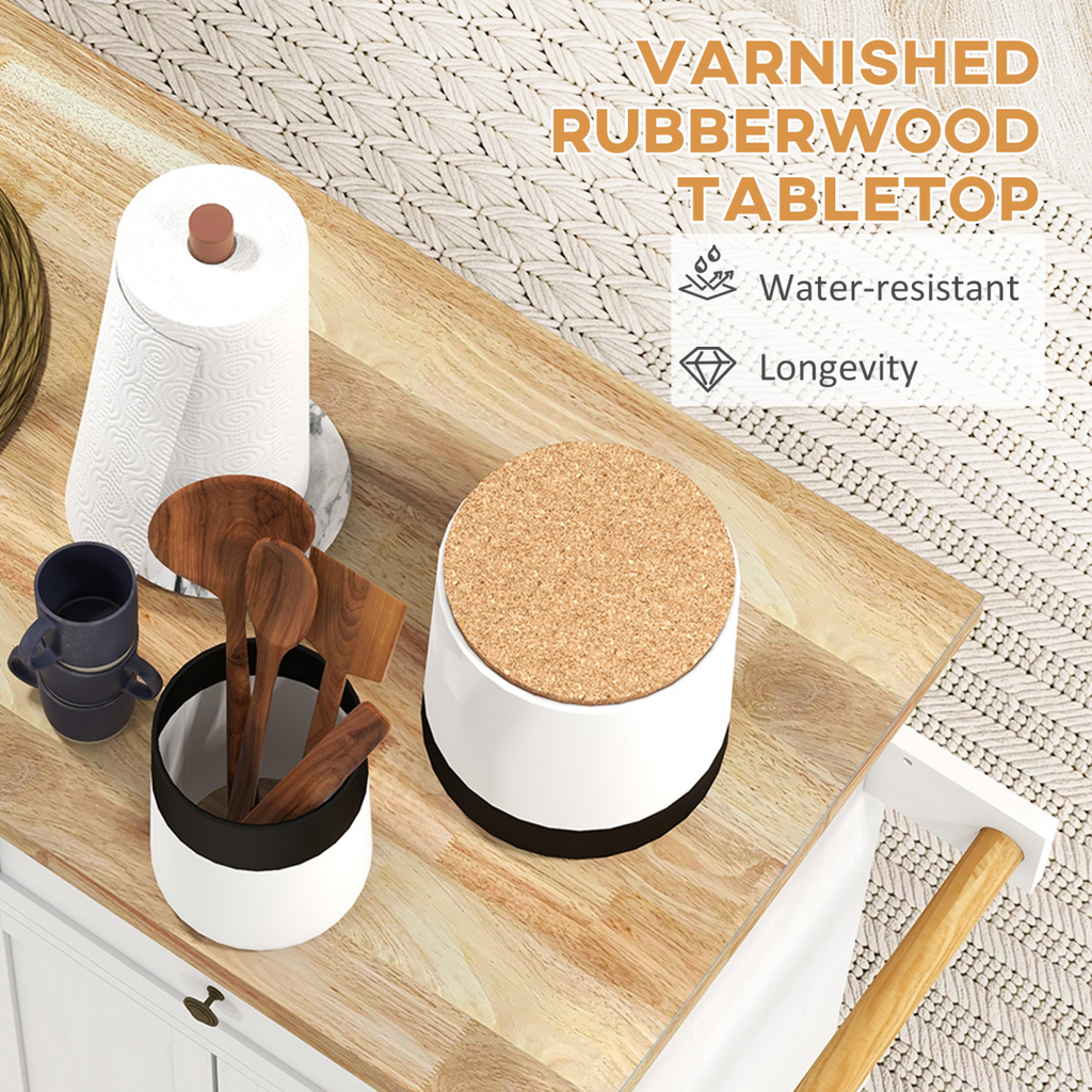 Distressed White Mobile Kitchen Island with Storage