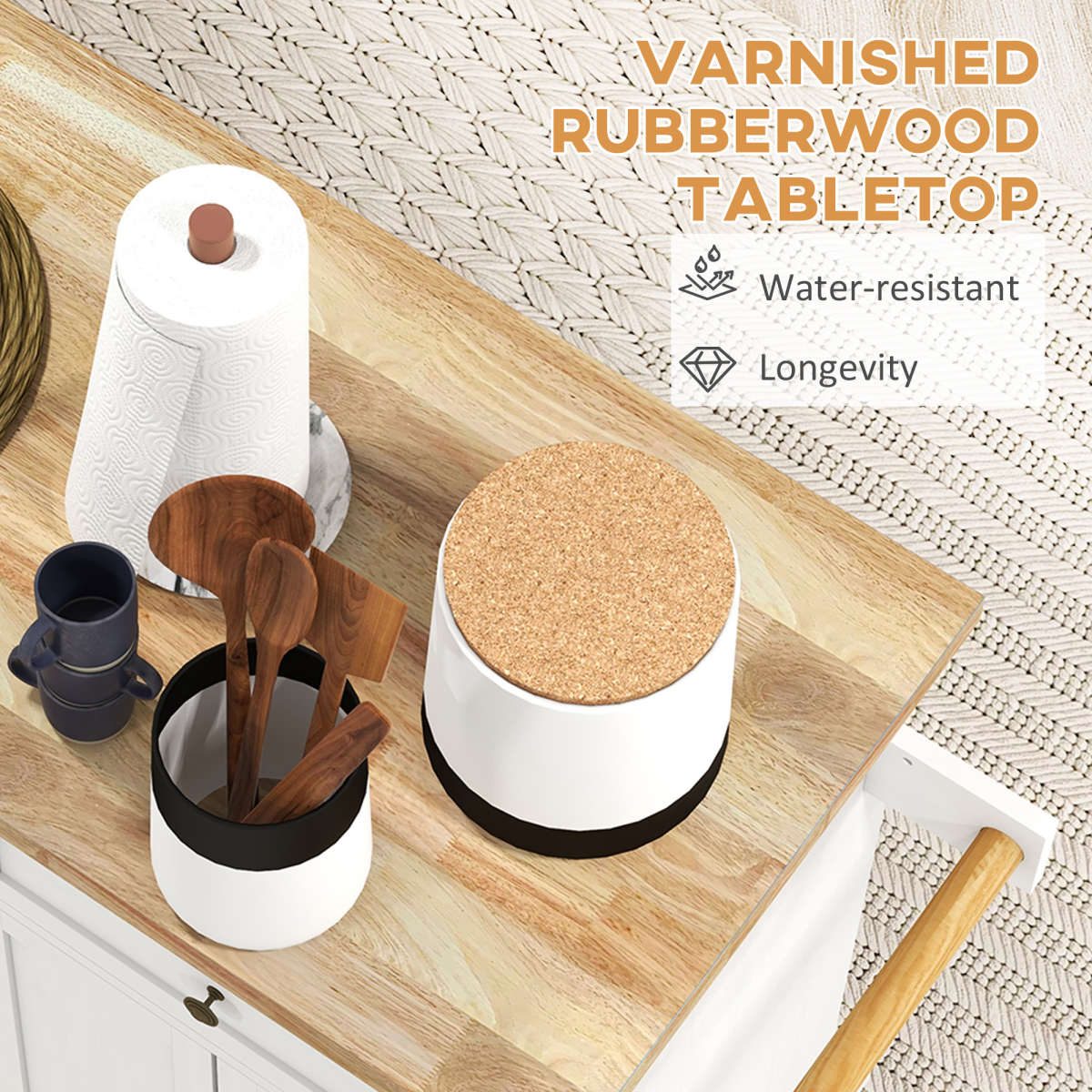 Distressed White Mobile Kitchen Island with Storage