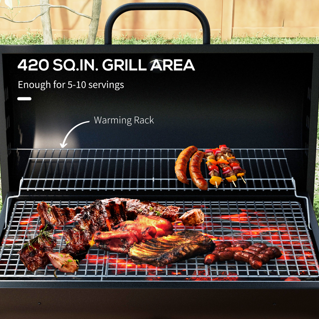Outsunny Barrel Charcoal Barbecue BBQ Grill Trolley W/ Ash Catcher Thermometer