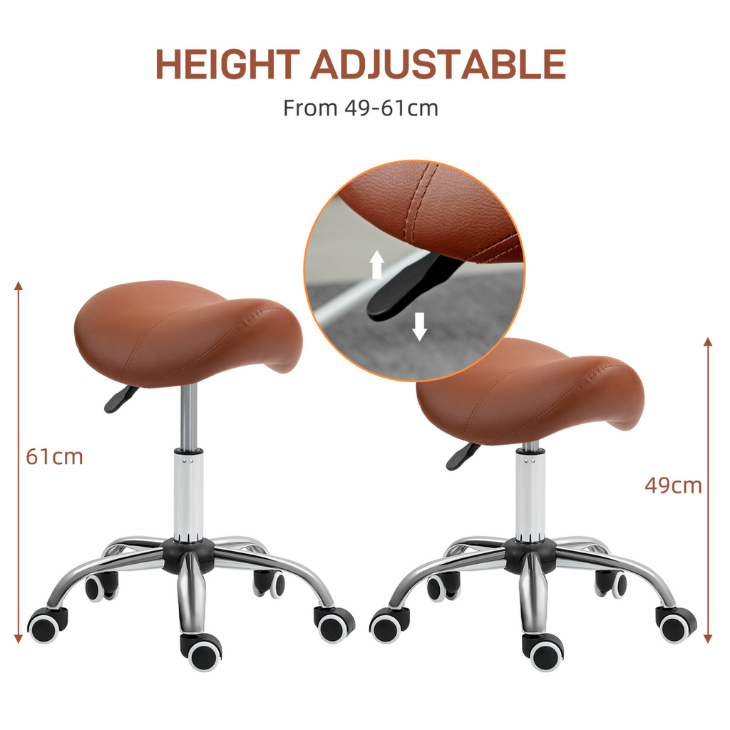 HOMCOM PU Leather Saddle Stool with Moulded Padded Seat Adjustable Height Brown