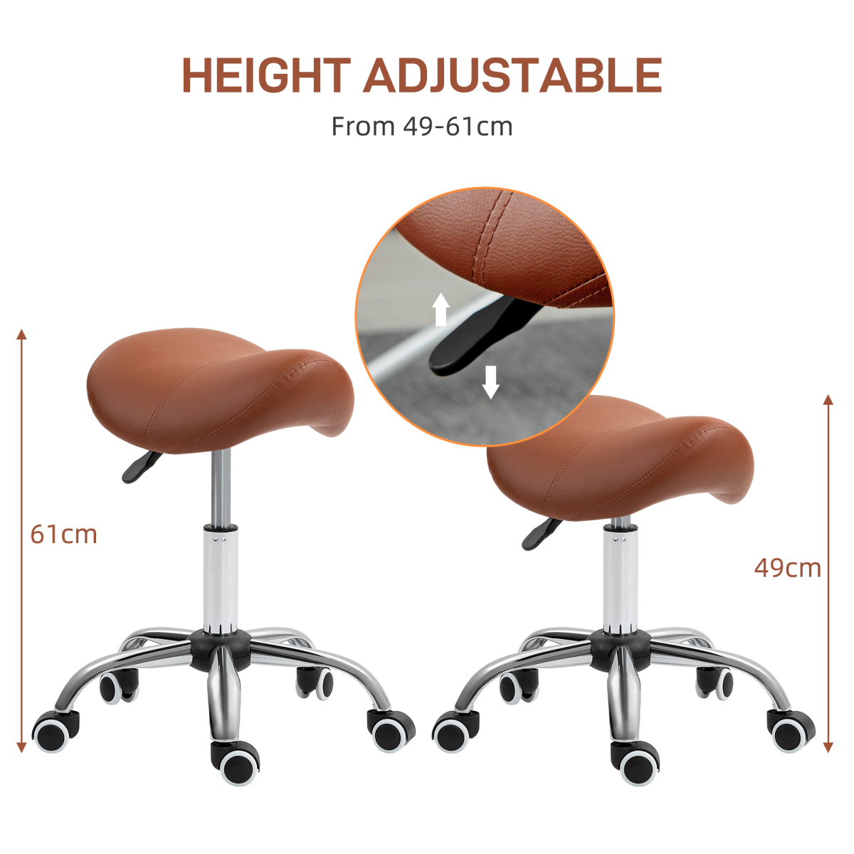 HOMCOM PU Leather Saddle Stool with Moulded Padded Seat Adjustable Height Brown