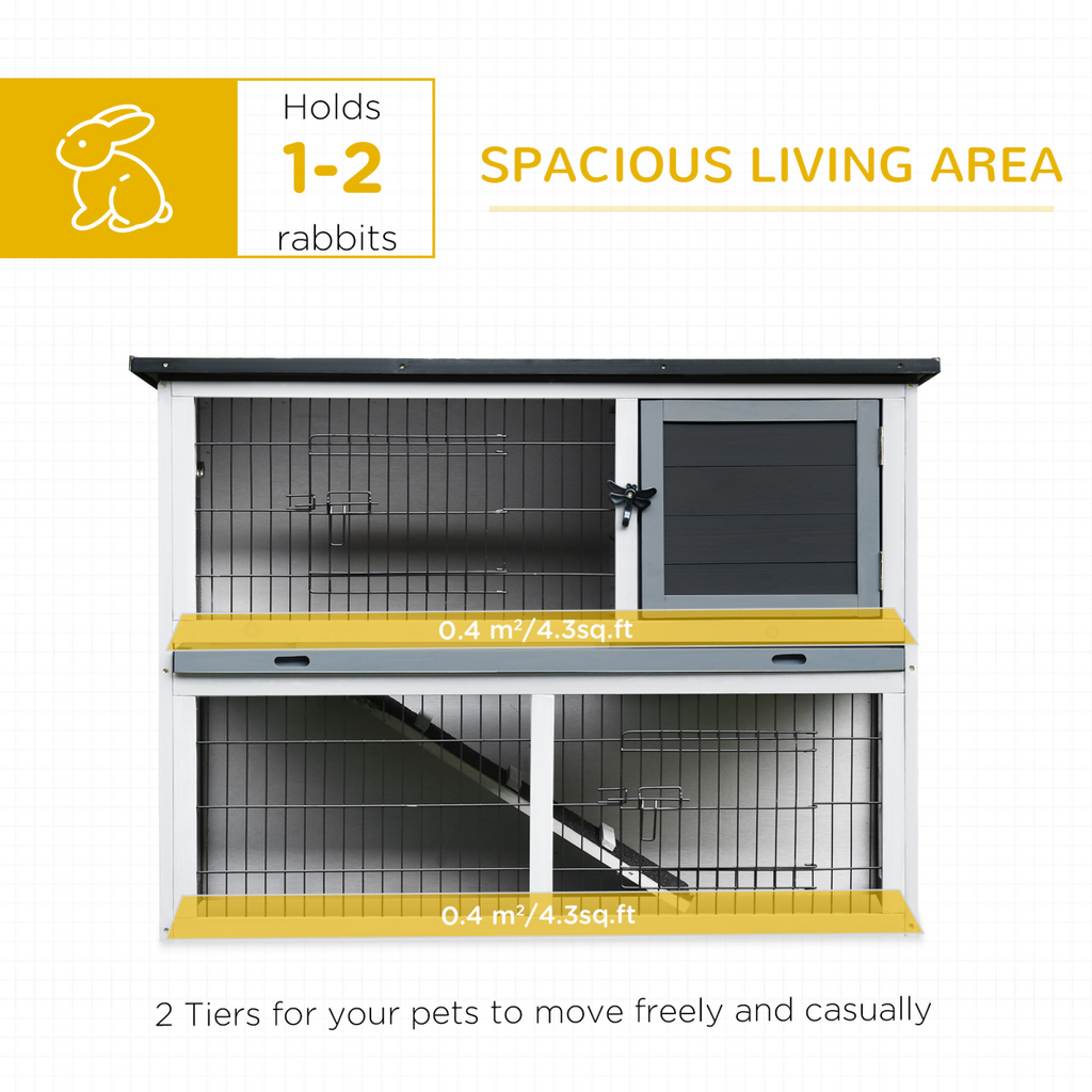 Rabbit Hutch and Run w/ Removable Tray Openable Top for Indoors & Outdoors Grey