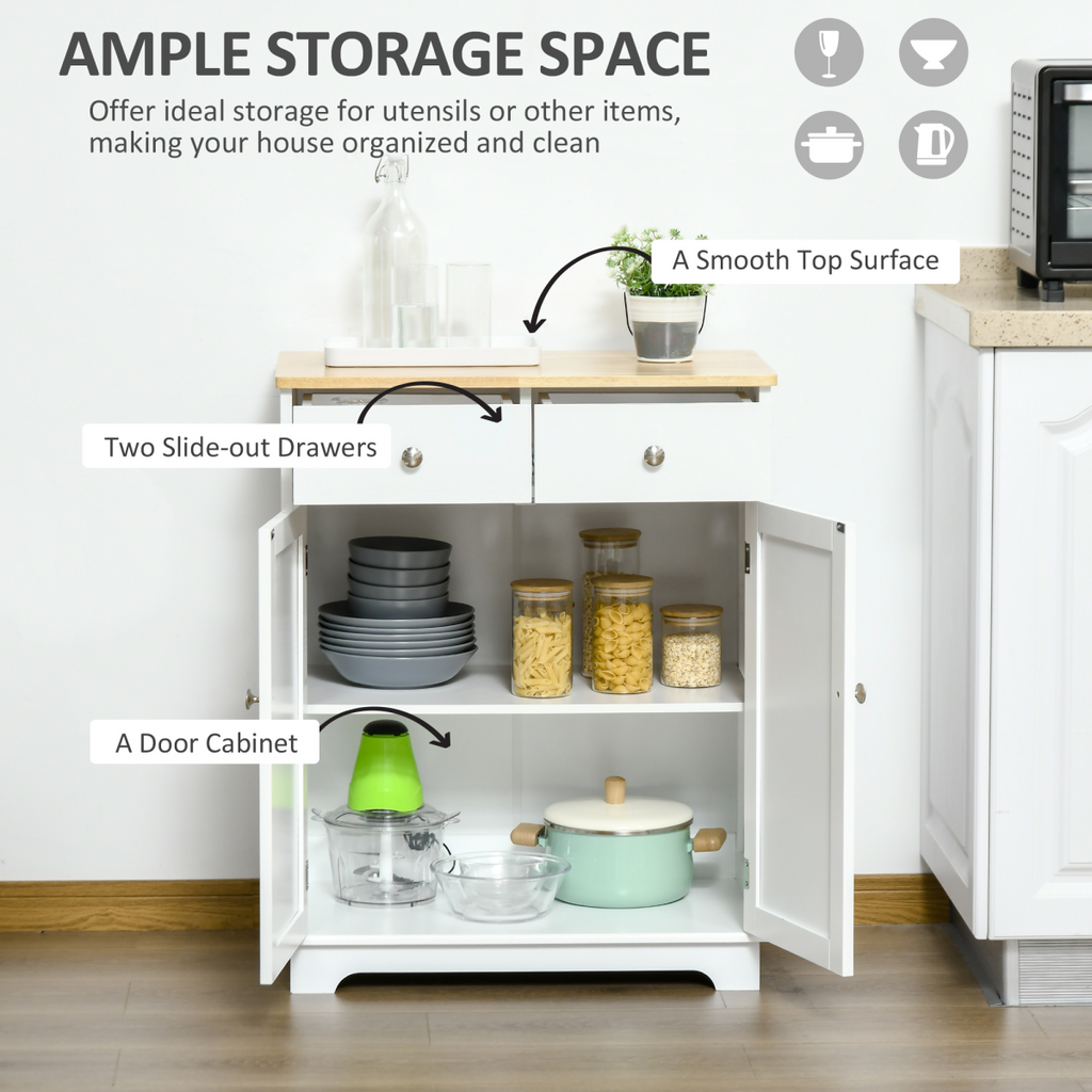 HOMCOM Rubber Wood Top Kitchen Cupboard Side Cabinet Island w/Adjustable Shelf