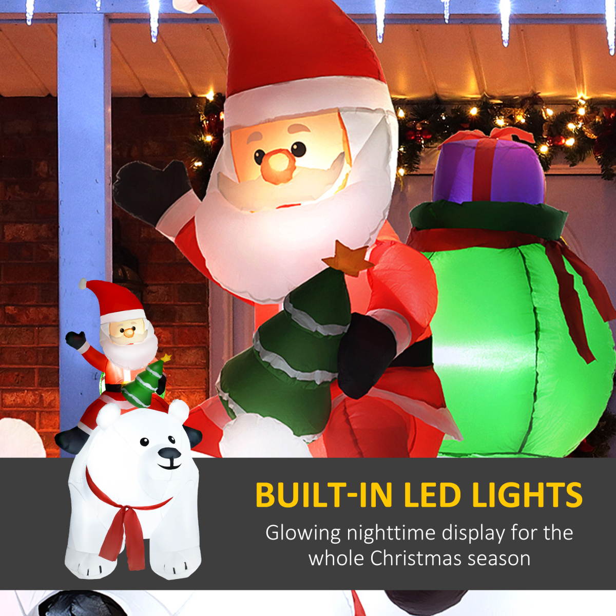 Outsunny 6.6FT Christmas Inflatable Santa Claus w/ Polar Bear for Graden