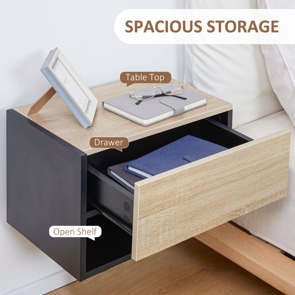 HOMCOM Modern Bedside Table Set of 2 with Drawer and Shelf