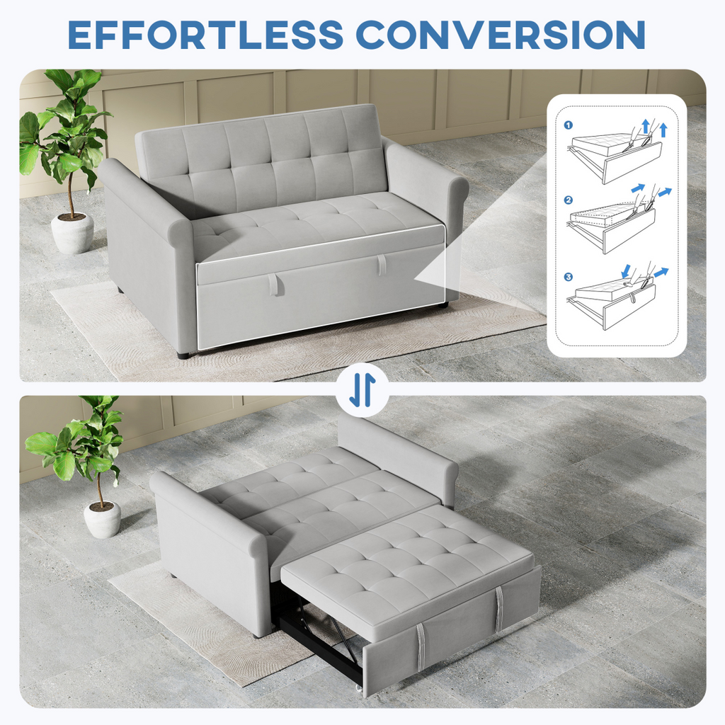 HOMCOM Convertible Pull Out Sleeper Sofa Bed Settee for Living Room, Grey