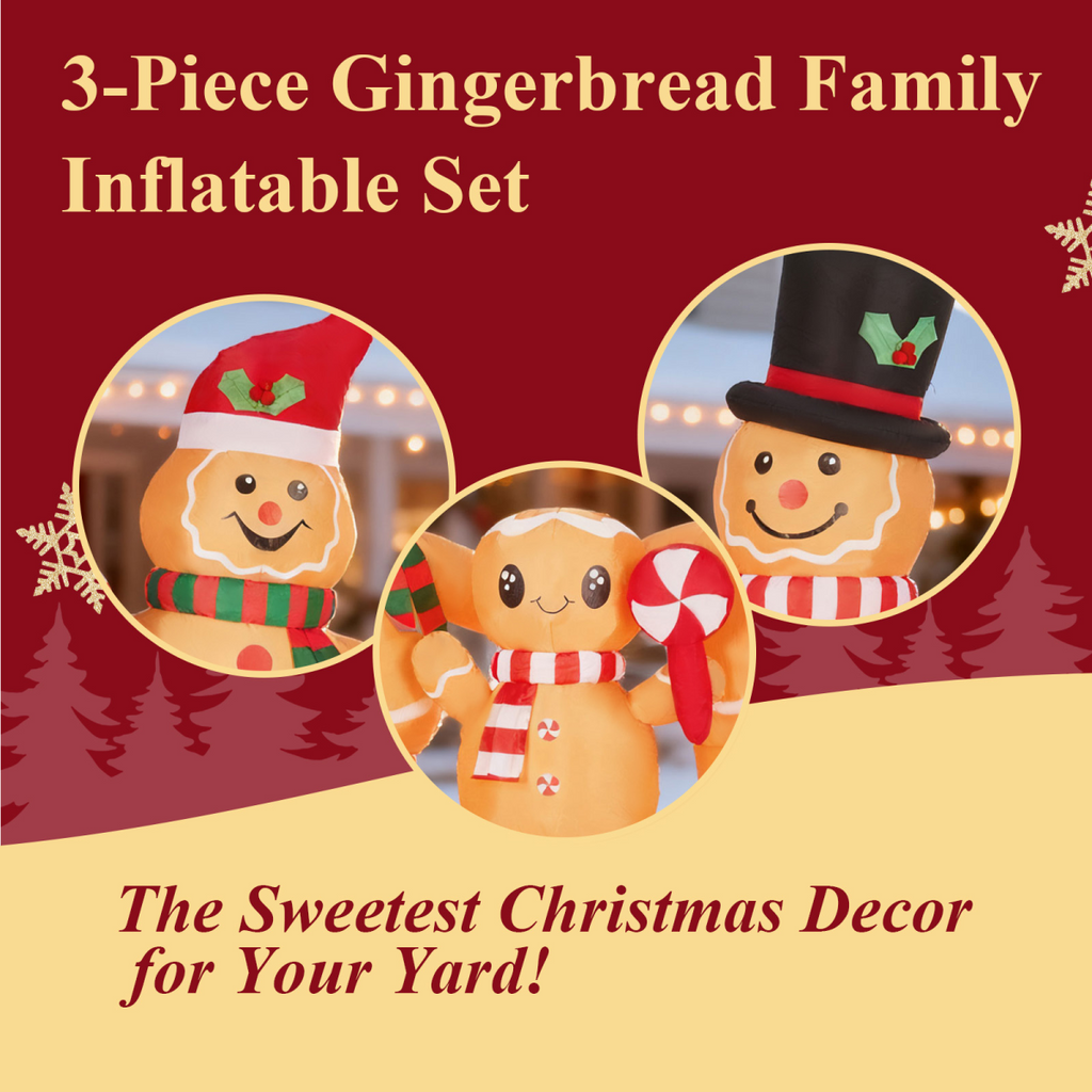 1.9M Lighted Christmas Inflatable Decoration, Inflatable Gingerbread Man Family