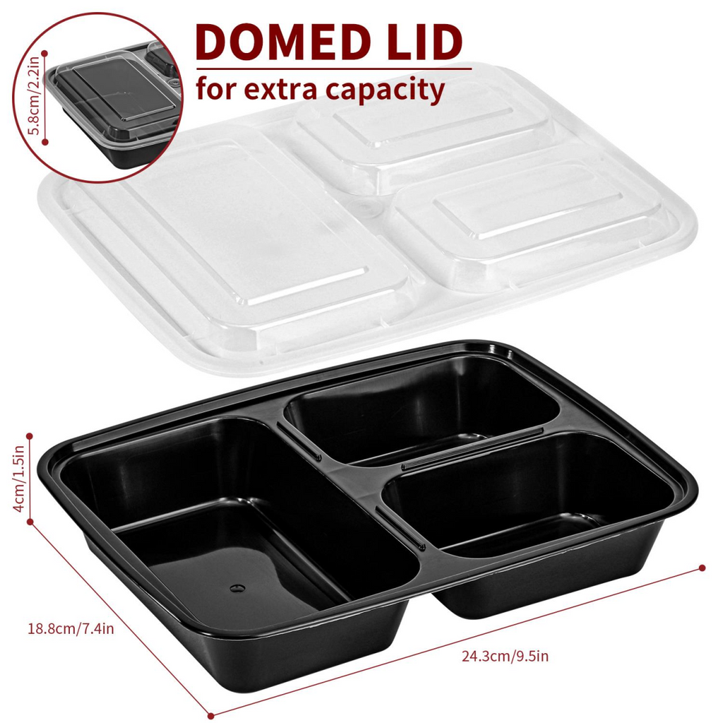 Vinsani 30pk 3 COMPARTMENTS MEAL PREP CONTAINERS
