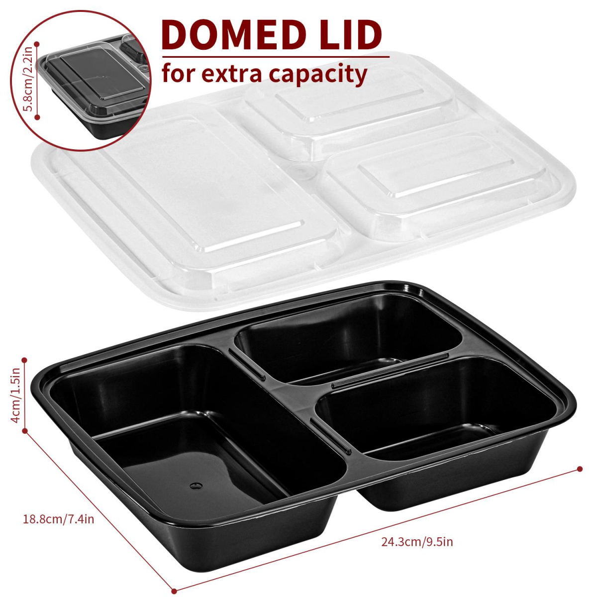 Vinsani 30pk 3 COMPARTMENTS MEAL PREP CONTAINERS
