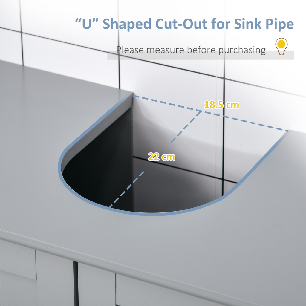 kleankin 60x60cm Under-Sink Storage Cabinet  Adjustable Shelf Drain Hole Grey