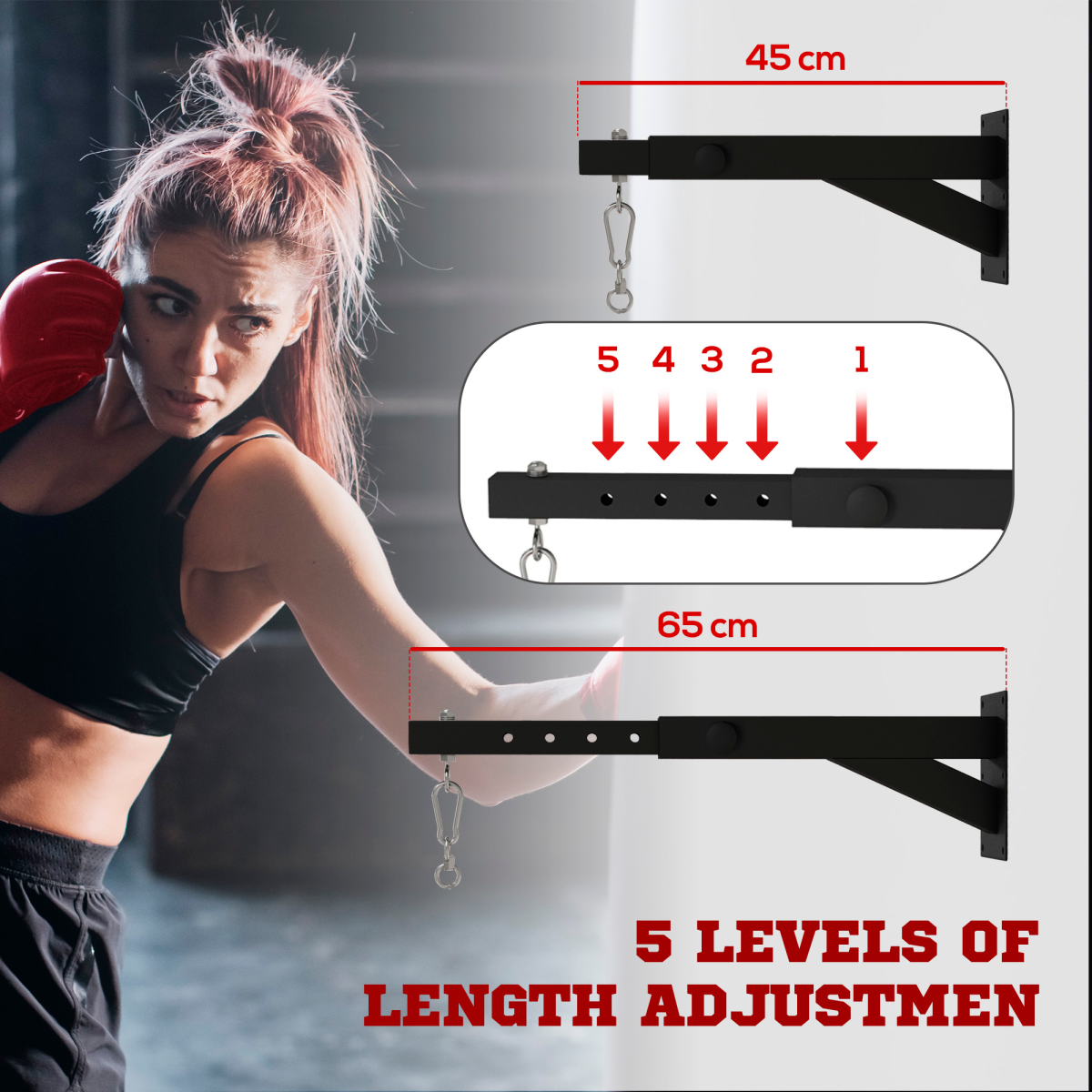 SPORTNOW 5-Length Adjustable Punch Bag Bracket for Boxing Punching Training